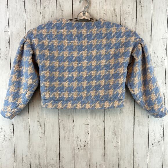 Princess Polly Blue Beige Houndstooth Biana Wool Crop Jacket Size X-Small/Small - Picture 7 of 12